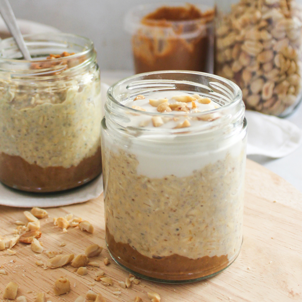 Peanut butter & yogurt overnight oat jars